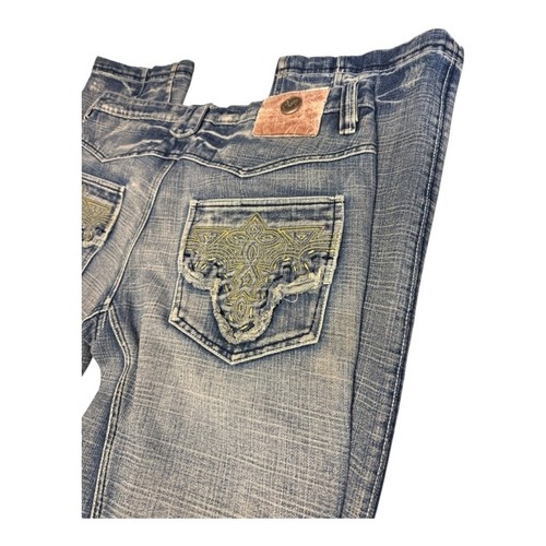 Jeans de mezclilla antiguos Y2K para hombre 34x32 azul desgastado bordado hechos en EE. UU. - Imagen 4 de 10