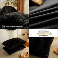 Black Faux Fur Comforter Set Queen - 3pcs Down Alternative Set