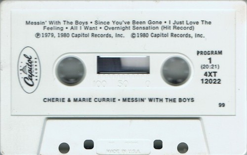 CHERIE and MARIE CURRIE Capitol cassette MESSIN' WITH THE BOYS Runaways Toto - Picture 2 of 3