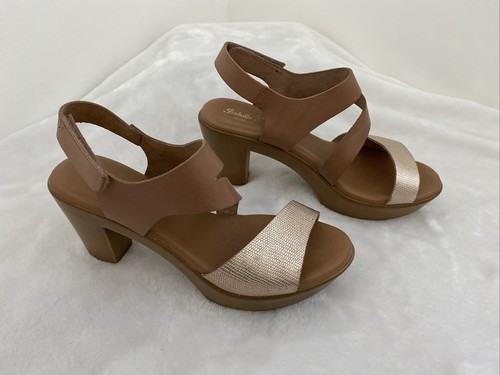 Isabella Rossi Emma Nude Metallic Open Toe Wedge Heel Sandal Size 40 - Picture 5 of 11