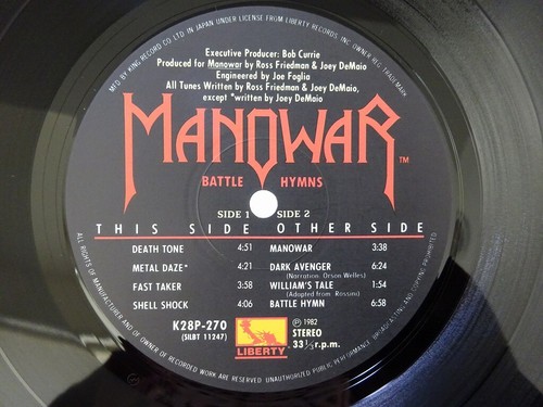 Manowar Battle Hymns Liberty K28P 270 Japan VINYL LP OBI - Bild 3 von 3