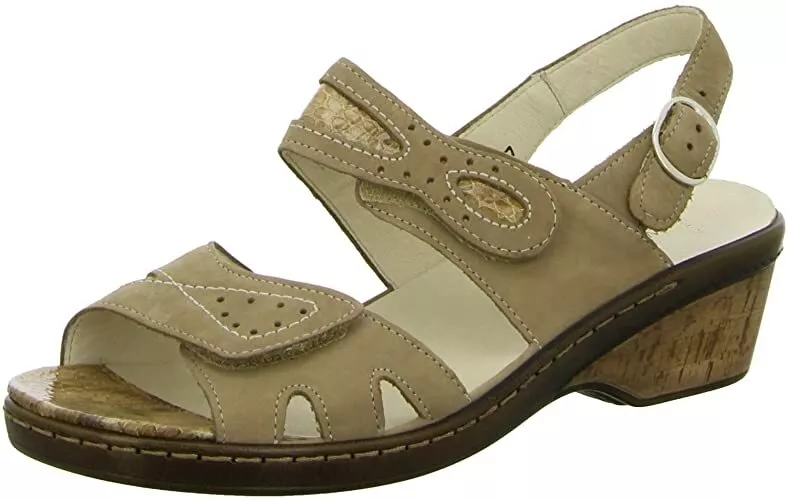 Sandales orthopédiques compensées Waldlaufer pour femmes coupe large beige en cuir nubuck Hetta