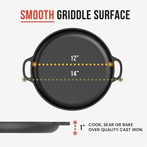 Cast Iron Pizza Baking Pan, 12" Pre-Seasoned Skillet with Handles, Round Griddle - Picture 8 of 8