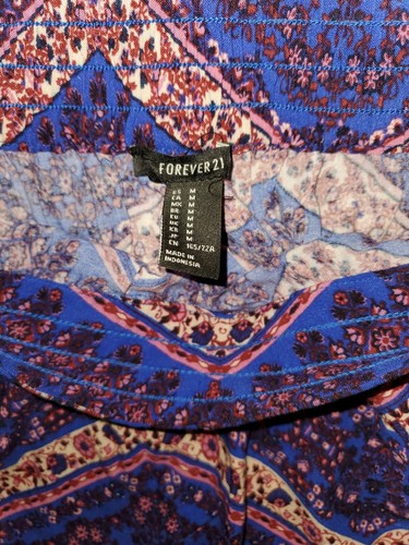 Forever 21 Womens Skirt A Line Full Flowers Blue Purple Geo Lines Juniors Size M - Picture 4 of 8
