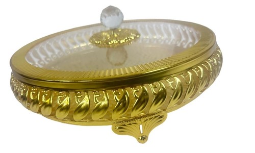 Metal Footed Round Tray with Acrylic Lid Serving Decorative Wedding Gold/Silver - Picture 3 of 22