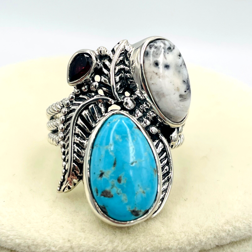 Anillo South Hill Turquesa Mezcla Gema Plata de Ley 925 Talla 10 Boho Western Chic - Imagen 3 de 13