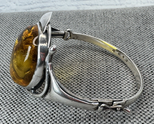 Art Nouveau Vintage LARGE Statement Natural Amber Bracelet Sterling Silver 925 - Picture 5 of 6