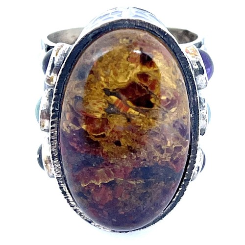 Seltener russischer roter Pietersit Ring Gr. 7 gehämmert 14g Sterling 925 Naturstein - Bild 6 von 7