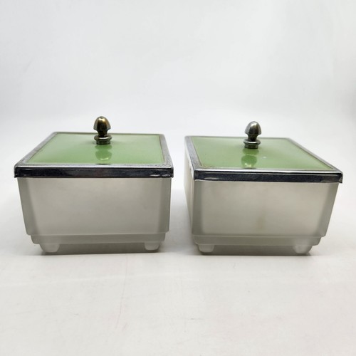 2 Vintage Frost Glass Trinket Boxes  Metal Lid 4" W 2.75" H Pre-owned READ - Picture 3 of 20