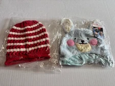 Lot of 2 Jamont Hats/Beanies For Kids Very Cute O/S Red Stripe Blue
