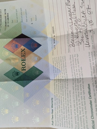 Genuine Original Rolex Full two Year Warranty Paper for 179168 - Picture 4 of 8