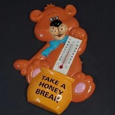 Vtg J.S.N.Y. Bear "Take A Honey Break" Refrigerator Magnet Plastic Thermometer