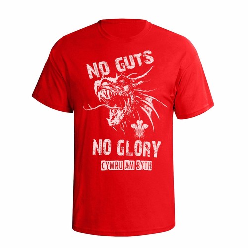 Mens WALES Rugby TShirt ORGANIC No Guts No Glory 6 Nations WELSH Kit