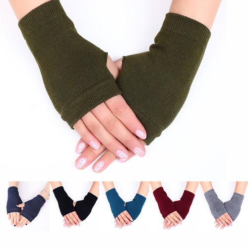 Unisex Warm Fingerless Knitted Gloves Solid Color Mittens Half Finger Gloves - Foto 9 di 17