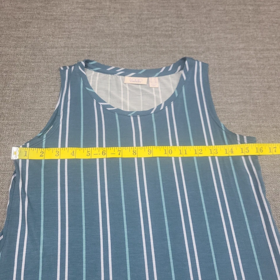 LOGO Layers by Lori Goldstein Striped Tank Top XX-Small Sz Teal Trendy Tee Shirt - Image 2 of 4
