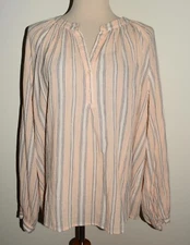 New Womens Time and Tru Shirt XXL Striped Long Sleeve Textured Woven Popover Top