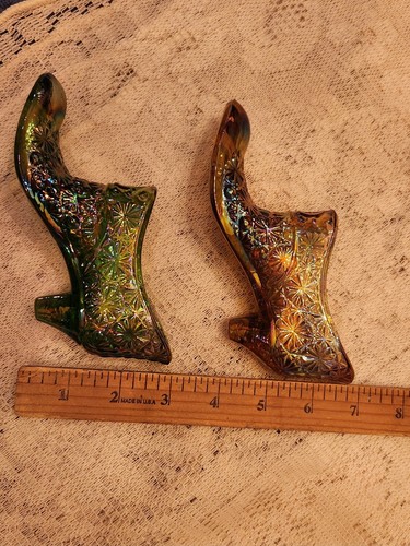 A Vtg Smith Daisy and Button Amber & A Multi Colored Carnival Glass Slippers - Picture 6 of 8