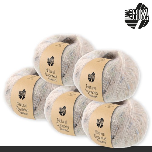 Lana Grossa 5x25 G Natural Superkid Tweed Mohair Lana Tejer Seda 14 Colores - Imagen 2 de 29