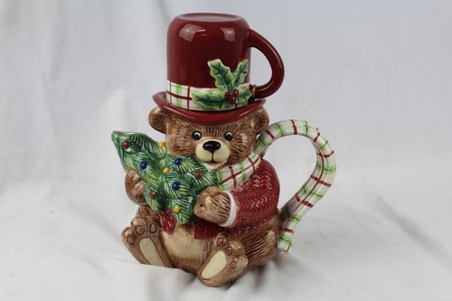 Fitz and Floyd Snack Therapy Bear Cocoa Pot 2 Piece set Christmas Tea Mug in Box - Picture 6 of 13