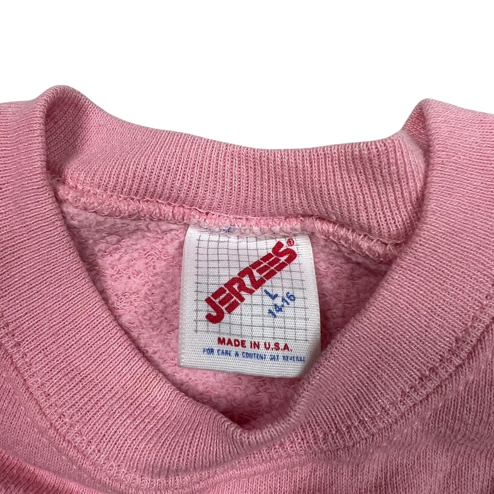 Vintage 80s Pink Crewneck Raglan Sweatshirt Girl Garden Flower Youth Large 14/16 - Image 4 of 4