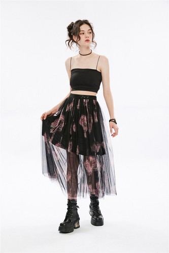 Punk Rave Women's Ruffles Mesh Half Skirt Dark Tie Dye Gauze Skirt Gothic Skirt - 第 10/29 張圖片