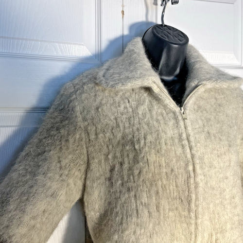 Vintage 80s Alafoss Icewool Jacket Women Small Beige Brown 100% Virgin Wool Zip - Picture 3 of 11
