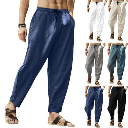Herren Freizeit Baumwolle Leinen Pumphose Weites Bein Gummibund Locker Harem * 〒 - Bild 4 von 18