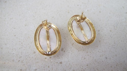 Beautiful 14ct 585 Gold Cabochon Pearl Earrings - 2cm Drop 1.4cm Wide Exquisite - Picture 5 of 12