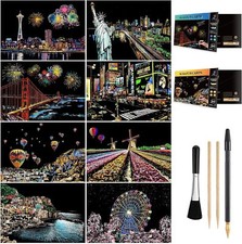Scratch & Sketch Art Paper A4 for Kids & Adults, Rainbow Painting Night View Ar