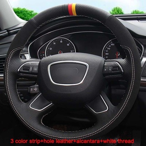 Custom made PU Leather Steering Wheel Cover Stitch on Wrap For Jeep Wrangler - Picture 6 of 11