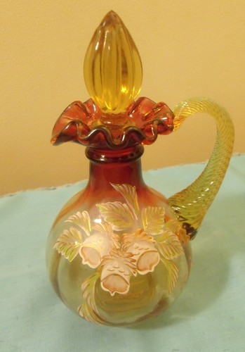 Fenton Art Glass Cruet WOODLAND BOUQUET Signed w Box - Hand Painted - Picture 3 of 8