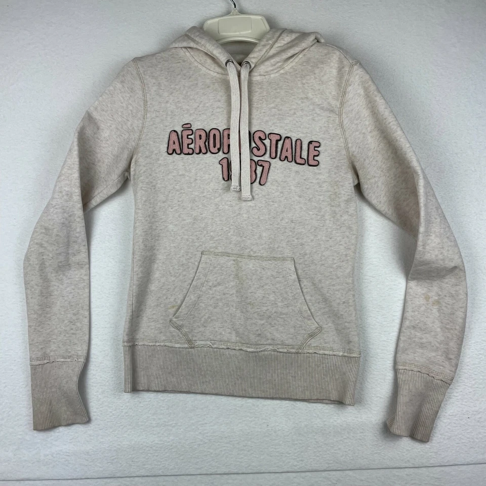 Suéter con Capucha Aéropostale Para Mujer Pequeño Color Crema Bolsillo Pullover Foto 2 de 4