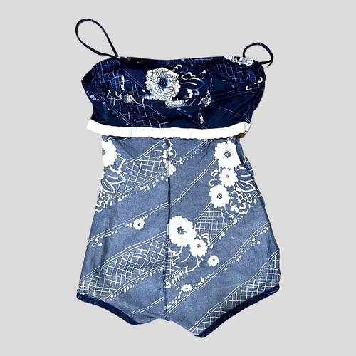 DeWeese Designs VTG One Piece Swim/Bathing Suit Blue Floral Sarong Front 18 USA - Picture 10 of 17
