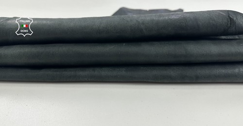 ANTHRACITE DARK GREY ANTIQUED vintage look Lamb leather skin 5sqf 0.9mm #C3503 - Picture 1 of 7