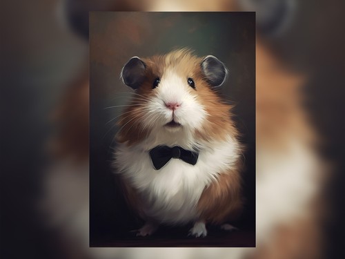 The Distinguished Gentleman: Guinea Pig in Black Bow Tie Oil Print 5"x7" - Picture 2 of 6