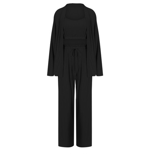 Women Outfits Set 3 Pieces Long Sleeve Shirt Crop Vest Long Trousers Nightgowns - Picture 15 of 45