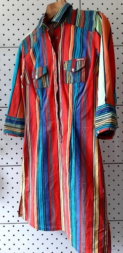 Vintage 80s CIMARRON Women Striped Shirt Dress Rainbow Stretch Cotton Size 4/L - Picture 7 of 22
