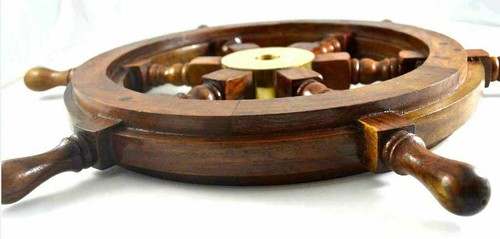 18" Nautical Wooden Ship Steering Wheel Pirate Décor Handmade Vintage Wall Boat - Bild 3 von 6