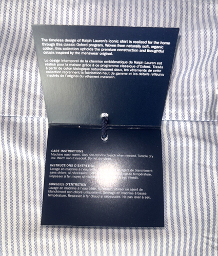 Ralph Lauren Organic Oxford Stripe Deep Fitted Sheet 21" Blue Cal-King $250 - Picture 8 of 11