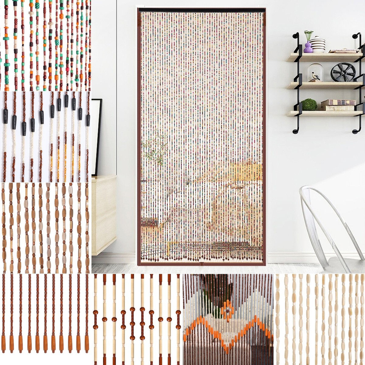 All Patterns Wood Beaded Curtain Hippie Boho Rainbow Room Divider Window  Decor