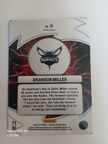 2023-24 Panini Mosaic - Thunder Road Brandon Miller #19 Green Mosaic Prizm (RC) - Picture 4 of 4