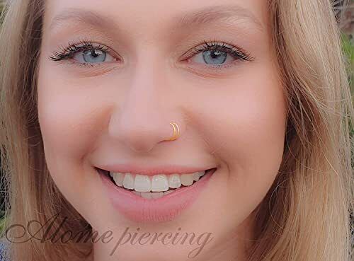 Tiny Gold Double Fake Hoop Nose Ring - Spiral Fake Nose Ring 20 Gauge 14k Gold - Picture 4 of 8