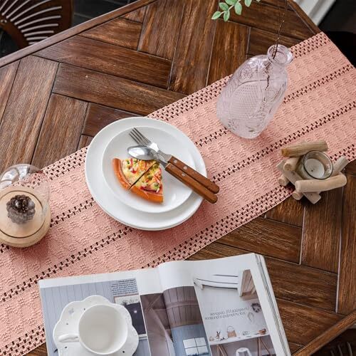 Macrame Table Runner Boho Table Runner with Tassels Hand 12"Wx71"L Pure Pink - Bild 4 von 7