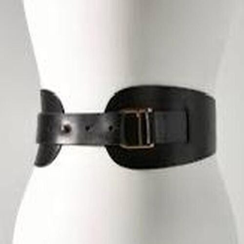 NEW Anthropologie Corset Belt Hensler Black Leather wide boho goth vintage Med - Afbeelding 1 van 6