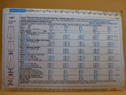 VTG 70s STYLE 1067 CHILDS 5 YRS WAISTCOAT+PINAFORE DRESS+TROUSERS SEWING PATTERN - Picture 2 of 2