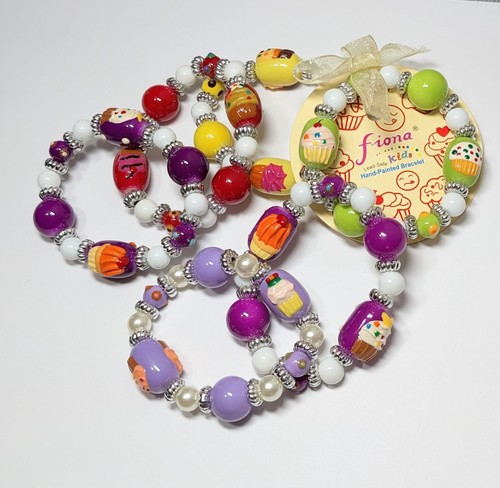 Children Bracelets Stretch Beaded Cupcake Sweet Desert Happy Birthday 6 pcs - Picture 1 of 9