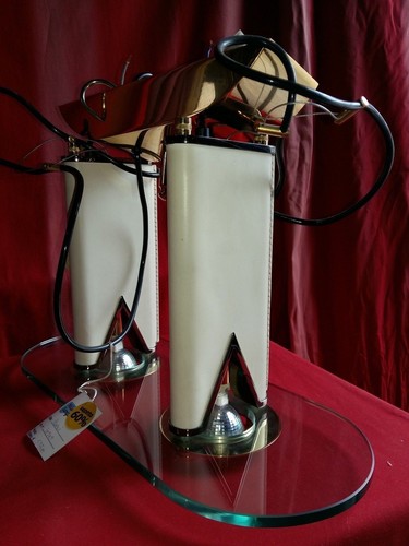 LAMPADA DA SOFFITTO DESIGN ANNI '90 VETRO OTTONE PELLE - 90s DESIGN CEILING LAMP - Picture 12 of 12
