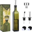 17oz Glass Olive Oil Dispenser Bottle, 500ml Cruet with Pourers & Funnel, Green