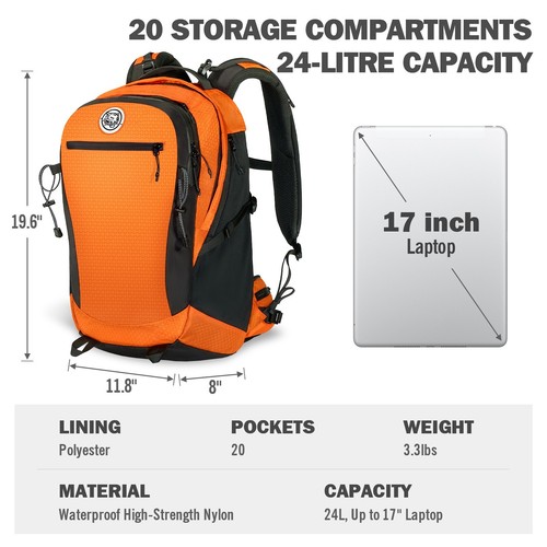 Freizeit Laptop Rucksack 24L Tagesrucksack mit Waschlacke & Regenschutzabdeckung orange - Bild 8 von 9