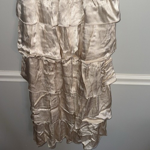 Anthropologie Endless Rose Large Cream Tiered Satin Party Dress - Picture 3 of 5